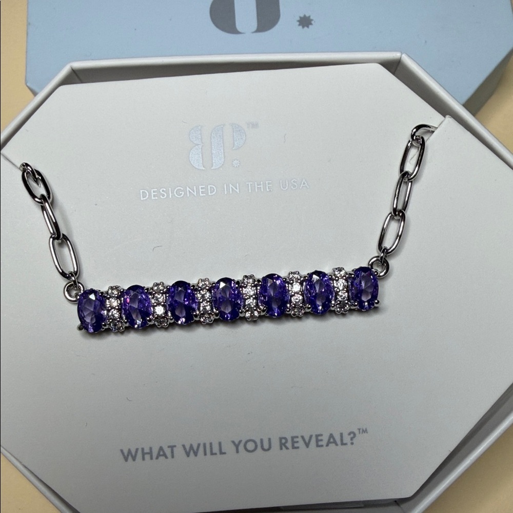 UP Purple Crystal Bar Necklace in Silver Tone